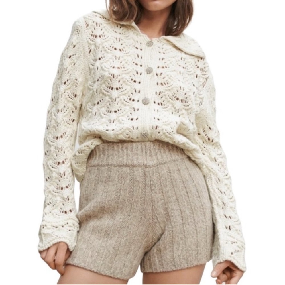 Zara Macrame Knit Cardigan Crochet Lady Jacket Cardigan Ecru cream nwot